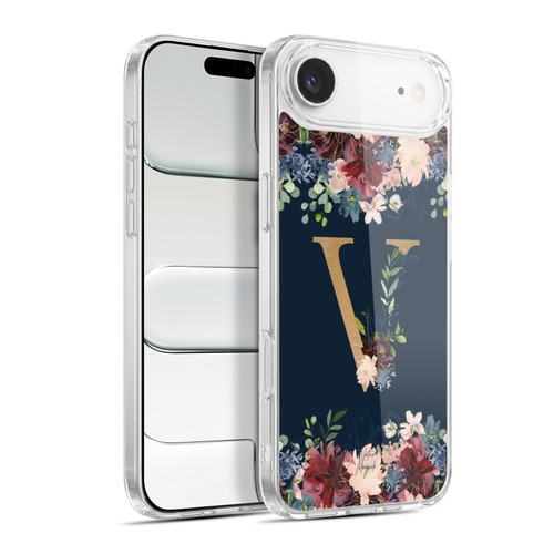 Nature Magick Floral Monogram Gold Navy 2 Letter V Soft Gel Case for Apple iPhone 17 Air