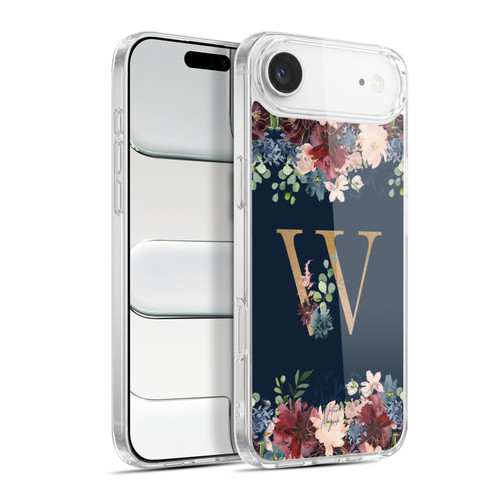 Nature Magick Floral Monogram Gold Navy 2 Letter W Soft Gel Case for Apple iPhone 17 Air