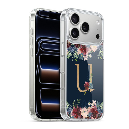 Nature Magick Floral Monogram Gold Navy 2 Letter U Soft Gel Case for Apple iPhone 17 Pro
