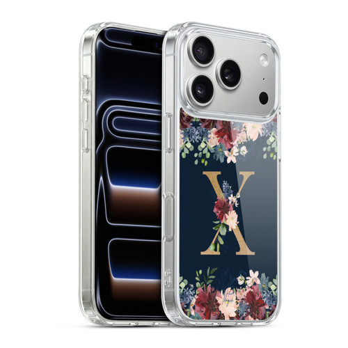 Nature Magick Floral Monogram Gold Navy 2 Letter X Soft Gel Case for Apple iPhone 17 Pro