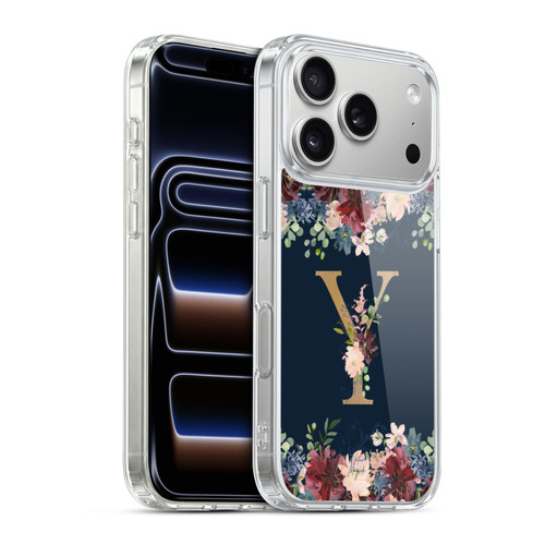 Nature Magick Floral Monogram Gold Navy 2 Letter Y Soft Gel Case for Apple iPhone 17 Pro