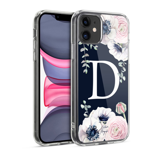Nature Magick Floral Monogram Navy Flowers 1 Letter D Soft Gel Case for Apple iPhone 11