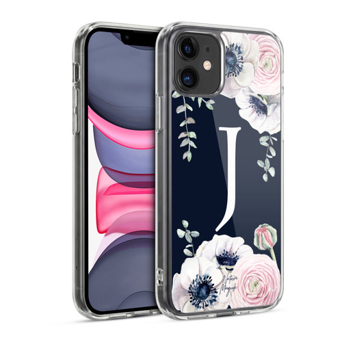 Nature Magick Floral Monogram Navy Flowers 1 Letter J Soft Gel Case for Apple iPhone 11