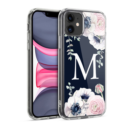 Nature Magick Floral Monogram Navy Flowers 1 Letter M Soft Gel Case for Apple iPhone 11