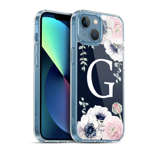 Nature Magick Floral Monogram Navy Flowers 1 Letter G Soft Gel Case for Apple iPhone 13 Mini & MagSafe