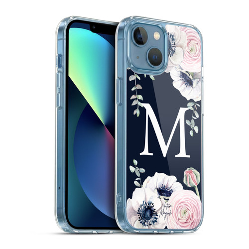 Nature Magick Floral Monogram Navy Flowers 1 Letter M Soft Gel Case for Apple iPhone 13 Mini & MagSafe