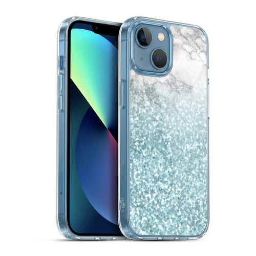 Nature Magick Marble Glitter Sparkle Pastel Teal Green Sparkles Soft Gel Case for Apple iPhone 13 Mini & MagSafe