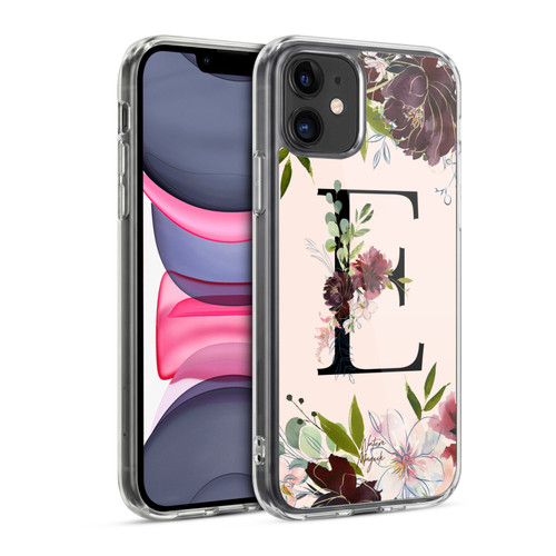 Nature Magick Rose Gold Flowers Monogram 1 Letter E Soft Gel Case for Apple iPhone 11