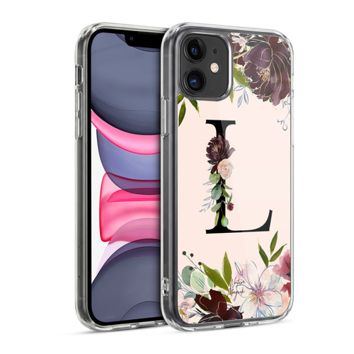 Nature Magick Rose Gold Flowers Monogram 1 Letter L Soft Gel Case for Apple iPhone 11