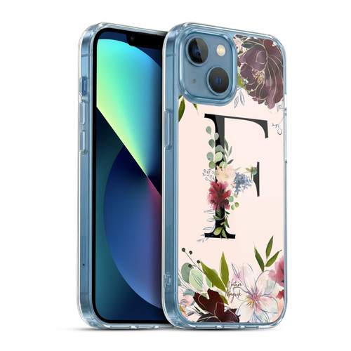 Nature Magick Rose Gold Flowers Monogram 1 Letter F Soft Gel Case for Apple iPhone 13 Mini & MagSafe