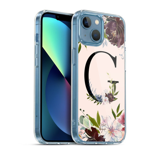 Nature Magick Rose Gold Flowers Monogram 1 Letter G Soft Gel Case for Apple iPhone 13 Mini & MagSafe