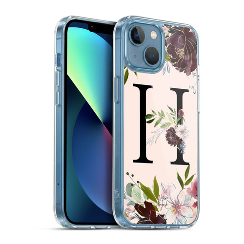 Nature Magick Rose Gold Flowers Monogram 1 Letter H Soft Gel Case for Apple iPhone 13 Mini & MagSafe