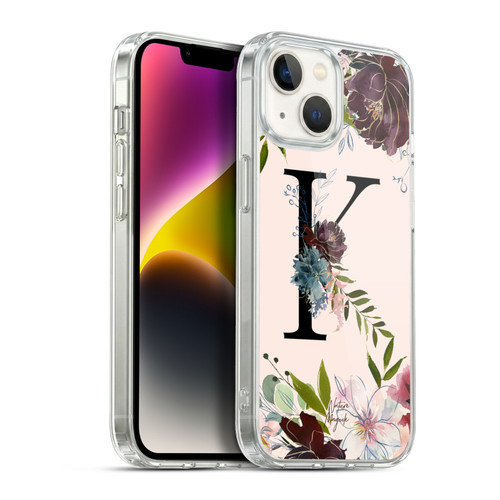 Nature Magick Rose Gold Flowers Monogram 1 Letter K Soft Gel Case for Apple iPhone 14