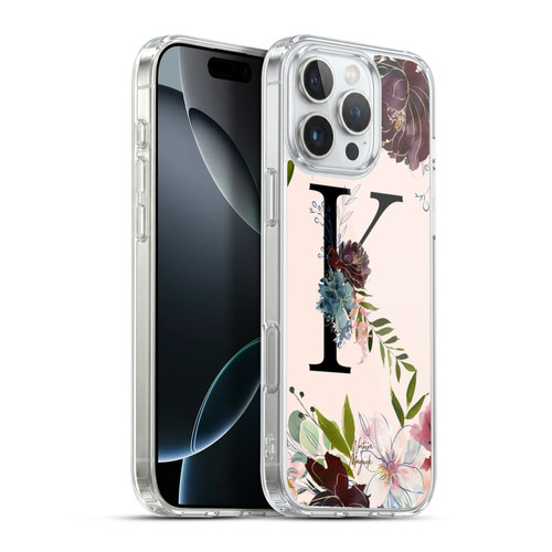 Nature Magick Rose Gold Flowers Monogram 1 Letter K Soft Gel Case for Apple iPhone 16 Pro Max & MagSafe