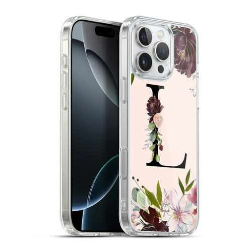 Nature Magick Rose Gold Flowers Monogram 1 Letter L Soft Gel Case for Apple iPhone 16 Pro Max & MagSafe