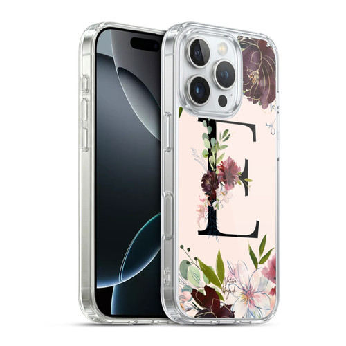 Nature Magick Rose Gold Flowers Monogram 1 Letter E Soft Gel Case for Apple iPhone 16 Pro & MagSafe
