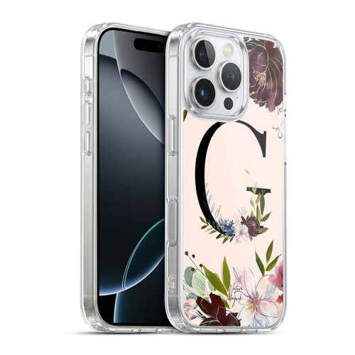 Nature Magick Rose Gold Flowers Monogram 1 Letter G Soft Gel Case for Apple iPhone 16 Pro & MagSafe