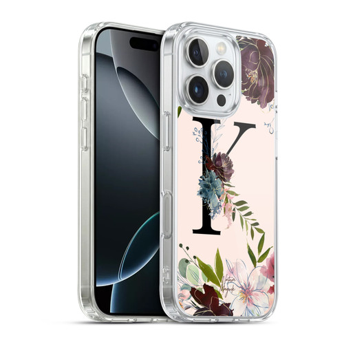 Nature Magick Rose Gold Flowers Monogram 1 Letter K Soft Gel Case for Apple iPhone 16 Pro & MagSafe
