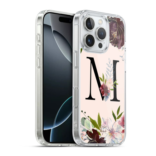 Nature Magick Rose Gold Flowers Monogram 1 Letter M Soft Gel Case for Apple iPhone 16 Pro & MagSafe
