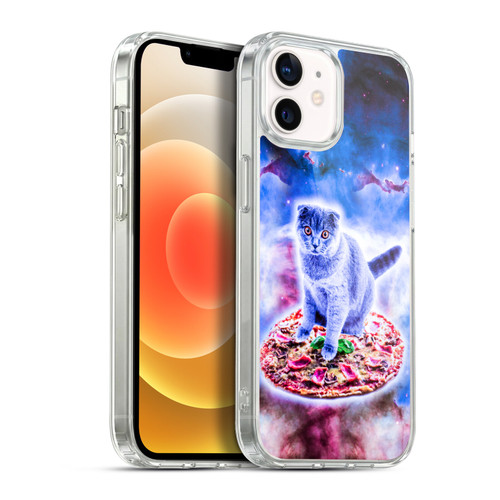 Random Galaxy Space Cat Blue Galaxy & Pizza Soft Gel Case for Apple iPhone 12 / iPhone 12 Pro & MagSafe