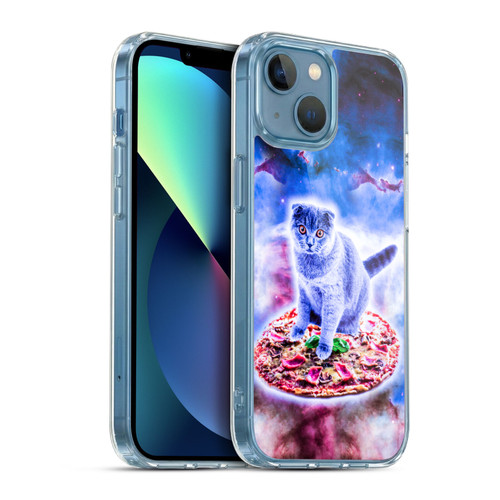 Random Galaxy Space Cat Blue Galaxy & Pizza Soft Gel Case for Apple iPhone 13 Mini & MagSafe