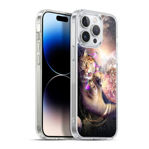 Random Galaxy Space Cat Reaching Big Pizza Soft Gel Case for Apple iPhone 13 Pro Max & MagSafe
