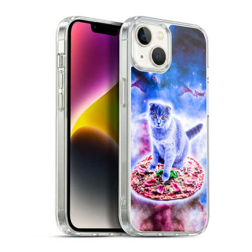 Random Galaxy Space Cat Blue Galaxy & Pizza Soft Gel Case for Apple iPhone 14 Plus & MagSafe