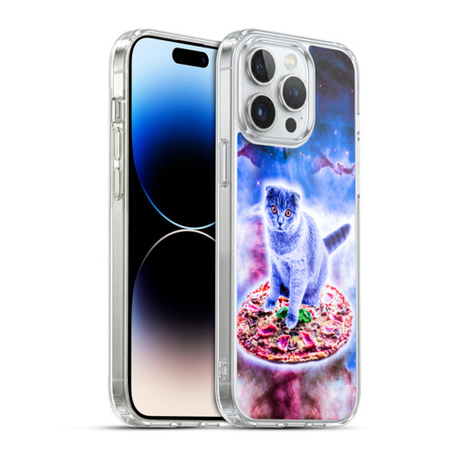 Random Galaxy Space Cat Blue Galaxy & Pizza Soft Gel Case for Apple iPhone 14 Pro Max & MagSafe