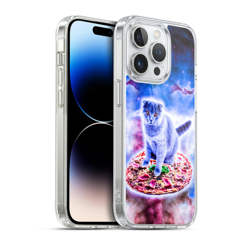 Random Galaxy Space Cat Blue Galaxy & Pizza Soft Gel Case for Apple iPhone 14 Pro & MagSafe