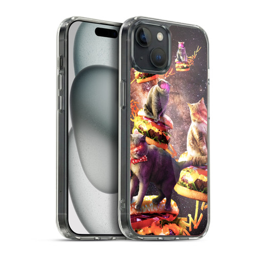 Random Galaxy Space Cat Burger & Fries Soft Gel Case for Apple iPhone 15 Plus & MagSafe