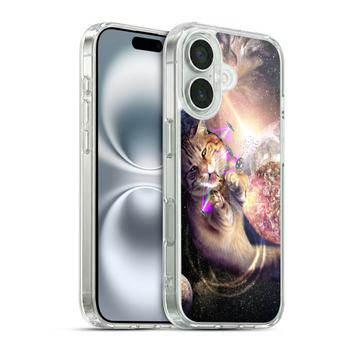 Random Galaxy Space Cat Reaching Big Pizza Soft Gel Case for Apple iPhone 16 & MagSafe