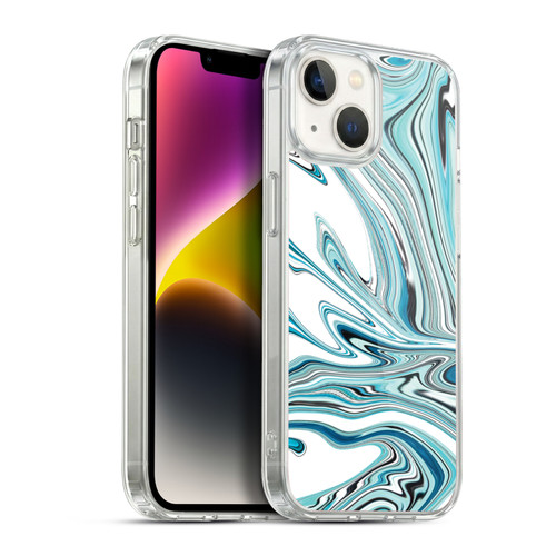 Suzan Lind Marble Swirls Teal White Soft Gel Case for Apple iPhone 14