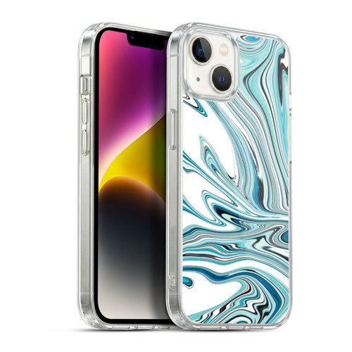 Suzan Lind Marble Swirls Teal White Soft Gel Case for Apple iPhone 14 Plus & MagSafe