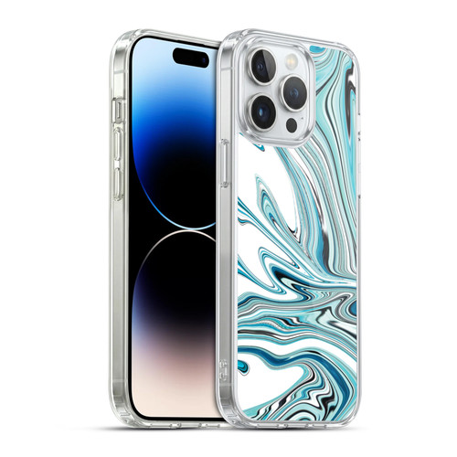 Suzan Lind Marble Swirls Teal White Soft Gel Case for Apple iPhone 14 Pro Max & MagSafe