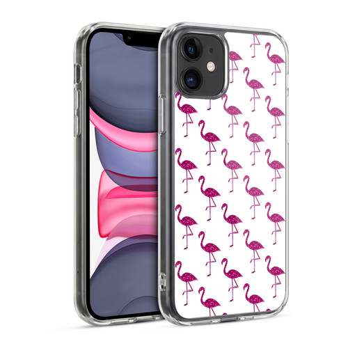 PLdesign Sparkly Flamingo Pink Pattern On White Soft Gel Case for Apple iPhone 11
