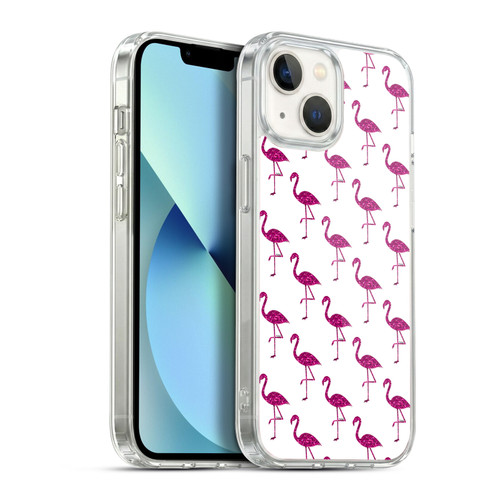 PLdesign Sparkly Flamingo Pink Pattern On White Soft Gel Case for Apple iPhone 13