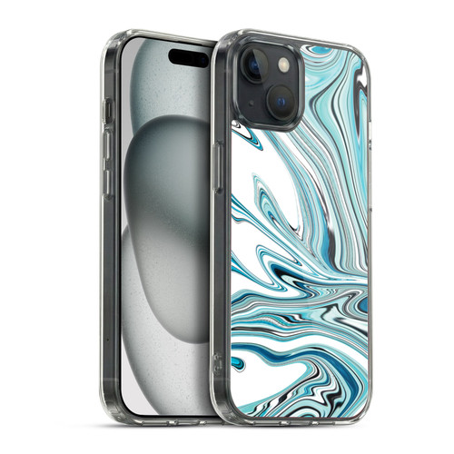 Suzan Lind Marble Swirls Teal White Soft Gel Case for Apple iPhone 15 Plus & MagSafe