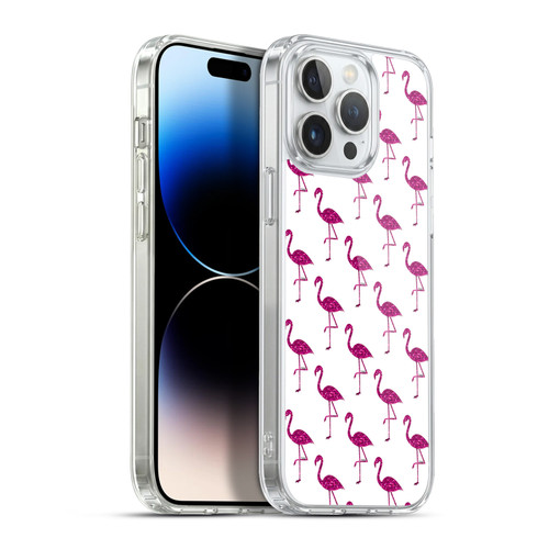 PLdesign Sparkly Flamingo Pink Pattern On White Soft Gel Case for Apple iPhone 13 Pro Max & MagSafe
