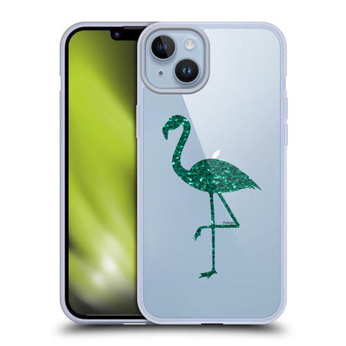 PLdesign Sparkly Flamingo Emerald Green Soft Gel Case for Apple iPhone 14 Plus & MagSafe