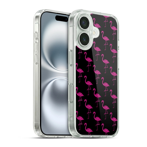 PLdesign Sparkly Flamingo Pink Pattern On Black Soft Gel Case for Apple iPhone 16 & MagSafe