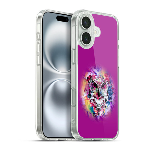 Riza Peker Animal Abstract Neon Owl Soft Gel Case for Apple iPhone 16 Plus & MagSafe