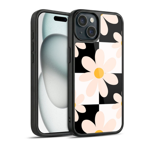 Gabriela Thomeu Retro Black & White Checkered Daisies Gel Armour Case For Apple iPhone 15