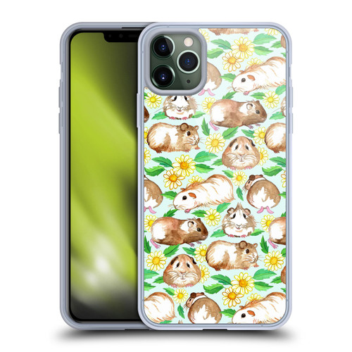 Micklyn Le Feuvre Patterns 2 Guinea Pigs And Daisies In Watercolour On Mint Soft Gel Case for Apple iPhone 11 Pro Max