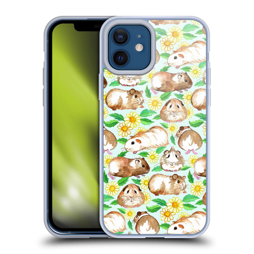 Micklyn Le Feuvre Patterns 2 Guinea Pigs And Daisies In Watercolour On Mint Soft Gel Case for Apple iPhone 12 / iPhone 12 Pro