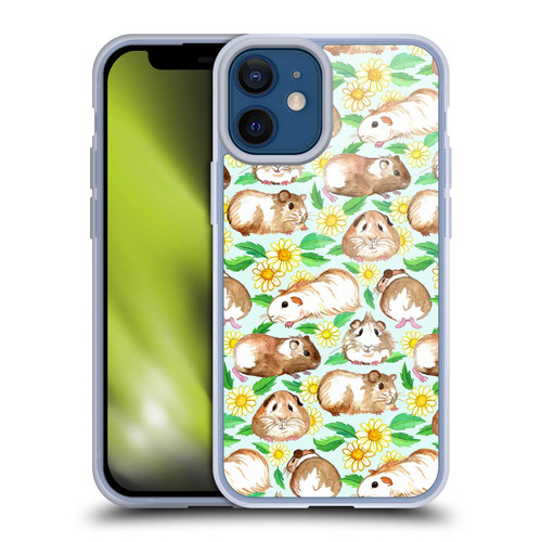 Micklyn Le Feuvre Patterns 2 Guinea Pigs And Daisies In Watercolour On Mint Soft Gel Case for Apple iPhone 12 Mini