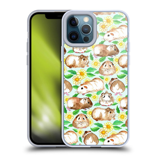 Micklyn Le Feuvre Patterns 2 Guinea Pigs And Daisies In Watercolour On Mint Soft Gel Case for Apple iPhone 12 Pro Max