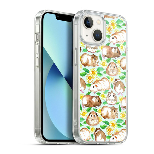Micklyn Le Feuvre Patterns 2 Guinea Pigs And Daisies In Watercolour On Mint Soft Gel Case for Apple iPhone 13
