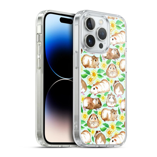 Micklyn Le Feuvre Patterns 2 Guinea Pigs And Daisies In Watercolour On Mint Soft Gel Case for Apple iPhone 13 Pro & MagSafe