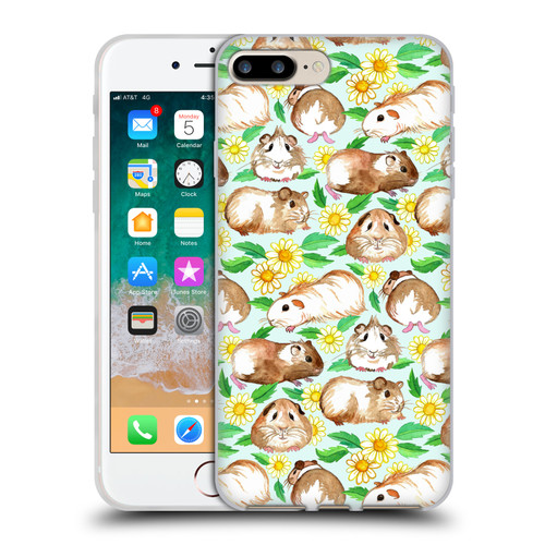 Micklyn Le Feuvre Patterns 2 Guinea Pigs And Daisies In Watercolour On Mint Soft Gel Case for Apple iPhone 7 Plus / iPhone 8 Plus