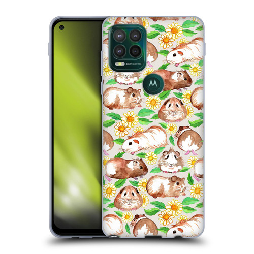 Micklyn Le Feuvre Patterns 2 Guinea Pigs And Daisies In Watercolour On Tan Soft Gel Case for Motorola Moto G Stylus 5G 2021